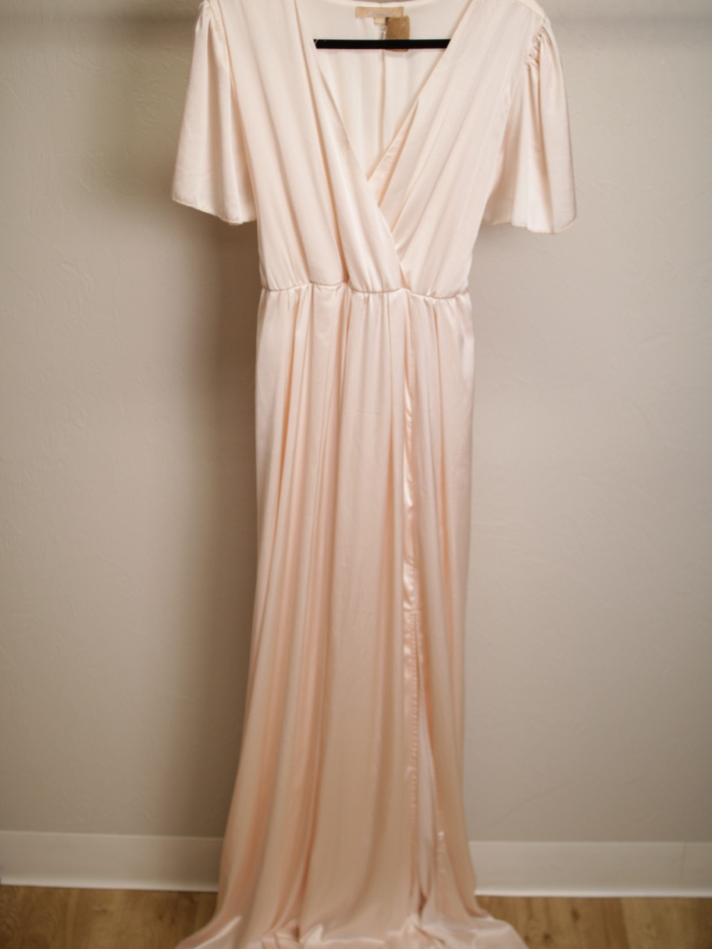 Soft Blush Wrap Maxi Dress with Flutter Sleeves